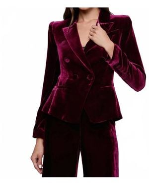 L'Agence Marie Velvet Double Breasted Blazer Port - Red
