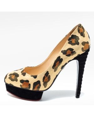 Charlotte Olympia Leopard Print Glitter Suede Dolly Pumps - Natural