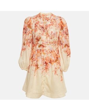 Zimmermann Floral Print Linen Short Dress - Orange