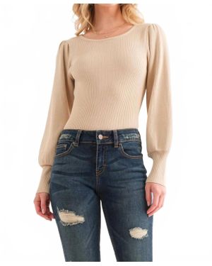 And The Why Balloon Puff Sleeve Rib Bodysuit - Blue