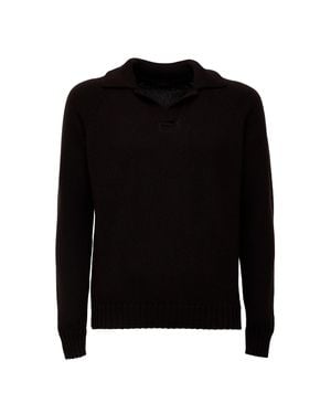 Zanone Raglan Sleeve Ribbed Trim Half-Zip Knit Polo Sweater - Black
