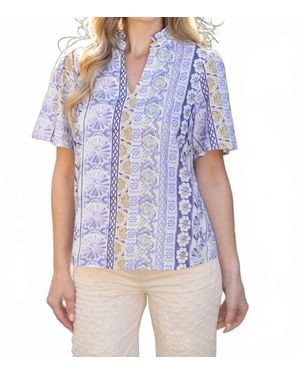 Voya Floral Ruffle Collar Days Top - Blue
