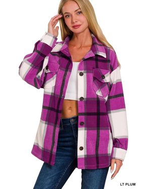 TRUEDAMES Oversized Plaid Fleece Shacket - Purple