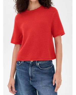 White + Warren Cashmere Waffle Mesh Tee - Red