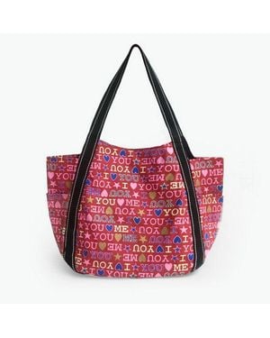 ILEA [Warm Love] 100% Cotton Eco Canvas Shoulder Tote Bag Shopper Bag Multiple Pockets - Red