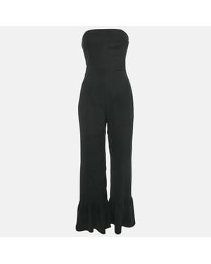 Amanda Uprichard Crepe Strapless Flounced Hem Jumpsuit - Black