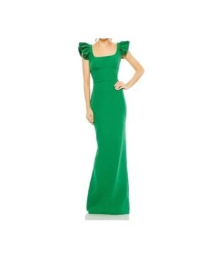 Ieena for Mac Duggal Ruffle Cap Sleeve Open Back Column Gown - Green