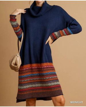 Style U Giselle Fair Isle Turtleneck Knit Dress - Blue