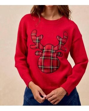 Bibi Reindeer Games Plaid Sweater - Red