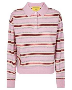 Guest In Residence Collegiate Stripe Cropped Knit Polo Shirt - Pink