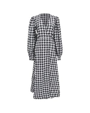 Ganni Seersucker Check Wrap Midi Dress - Blue