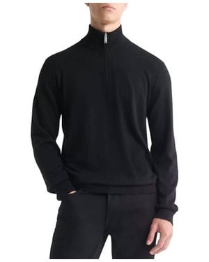 Calvin Klein Fine Merino Wool Blend Quarter Zip Sweater - Black