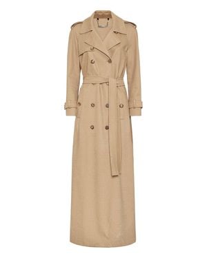Philipp Plein Long Trench Coat Monogram - Natural