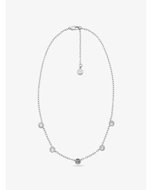 Michael Kors Outlet Logo Bezeled Pavé Necklace - White