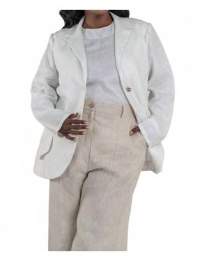 Adriana Contreras Linen Long Sleeve Blazer - Gray