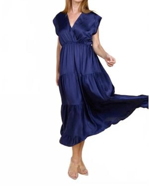 Sofia Mishal Tiered Satin Maxi Dress - Blue