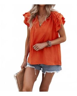 Miss Sparkling Boho Ruffled Sleeve Blouse - Red