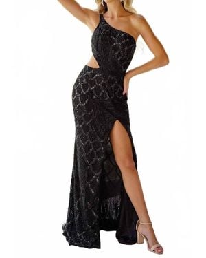 Primavera Floor-Length One-Shoulder Prom Dress - Black