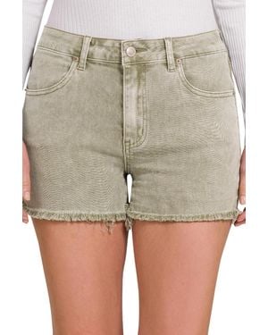Zenana Acid Washed Frayed Hem Mid Rise Shorts - Gray