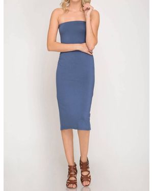 She + Sky Strapless Basic Tube Midi Dress With Back Slit - Blue