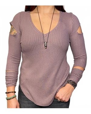 Chaser Brand Thermal Cutout Sleeve Top - Purple