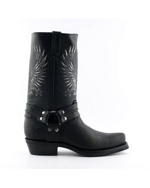 Grinders Leather Cowboy Boots-Bald Eagle - Black