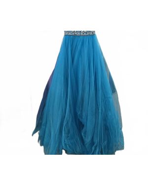 Madison James Sparkling Dress With Beaded Top And Flowing Skirt - Blue