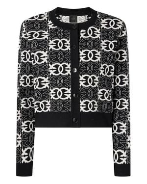 Pinko Multicolor Cropped Logo Pattern Viscose-Blend Cardigan - Black