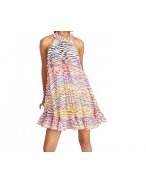 AMUR Estfan Pleated Ruffled Printed Crepe De Chine Mini Dress - Red