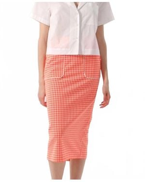 Exquise High Waist Midi Crepe Pencil Skirt - Red