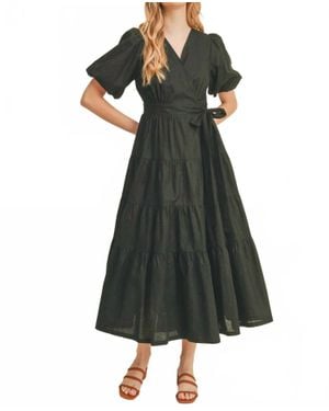 ..,merci Tiered Wrap Dress With Puff Sleeves - Black
