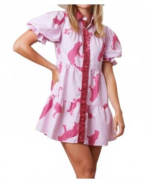 Fantastic Fawn Feline Femme Poplin Shirt Mini Dress - Red