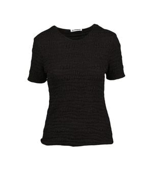 Jil Sander Gathered Viscose Short Sleeve Blouse - Black