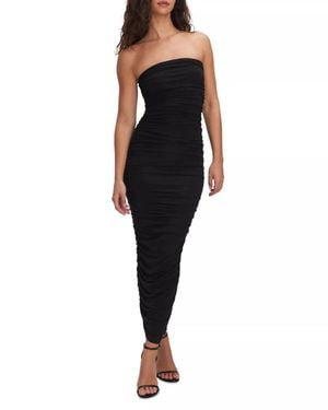 GOOD AMERICAN Sheer Ruched Tube Maxi Dress - Black