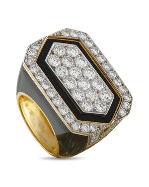 David Webb 18K 3.50Ct Diamond And Onyx Ring Dw12-042726 - Metallic