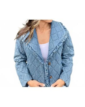 Storia Jade Button-Up Denim Quilted Jacket - Blue