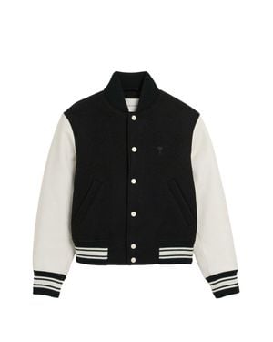 Ami Paris Varsity Style Jacket With Contrasting Sleeves - Black