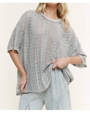 J. Her Mineral Washed Lace Summer Blouse Top - Gray