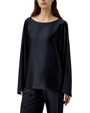 LILYSILK Silk Charmeuse Crewneck Blouse - Blue