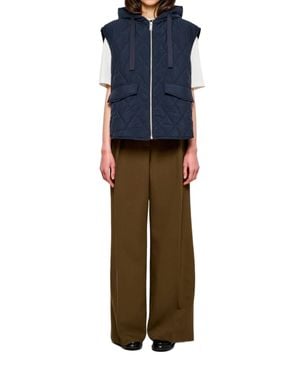 OOF WEAR Shiny Nylon Quilted Hooded Puffer Vest - Blue