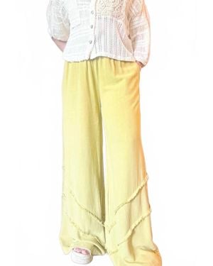 Easel Crepe Ruffle Trim Palazzo Pants - Yellow