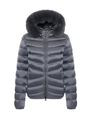 Colmar Chevron Quilted Padded Down Coat With Detachable Faux Fur Hood - Gray