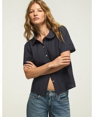 Lucky Brand Short Sleeve Peter Pan Blouse - Blue