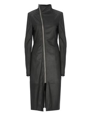 Rick Owens High Neck Gary Leather Coat - Black