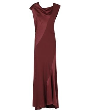 Alberta Ferretti Bordeaux Asymmetric Cowl Neck Viscose Satin Maxi Dress - Purple