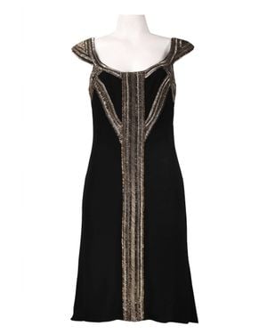 THEIA Scoop Neck Mixed Bead Trim Detail High Low Crepe Dress - Black
