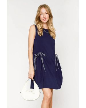 TRUEDAMES Round Neck Sleeveless Tank Dress With Pockets - Blue