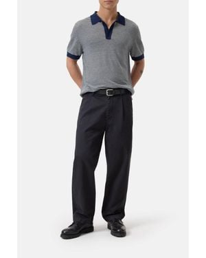 Closed Striped Linen Blend Polo Shirt - Blue