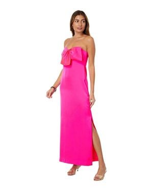 Lilly Pulitzer Carlynn Maxi Bow Dress Satin Strapless Kfc1079 - Pink