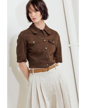 TRUEDAMES Effortless Edge Twill Jacket - Brown